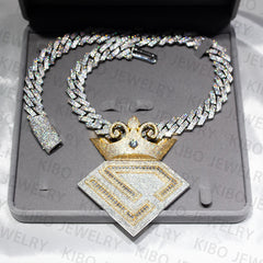 Iced Out Custom 925 Sterling Silver Baguette Moissanite Diamond Logo Pendant