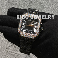 Rapper Iced Out Two Tone Full Diamond Watch VVS Black Moissanite Hip Hop Watch