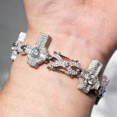 Pass Diamond Tester S925 Silver VVS Baguette Moissanite Cross Bracelet