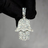 925 Sterling Silver Micro Paved Setting Moissanite Iced Out Hamsa Hand Pendant