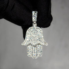 925 Sterling Silver Micro Paved Setting Moissanite Iced Out Hamsa Hand Pendant