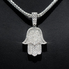 925 Sterling Silver Micro Paved Setting Moissanite Iced Out Hamsa Hand Pendant