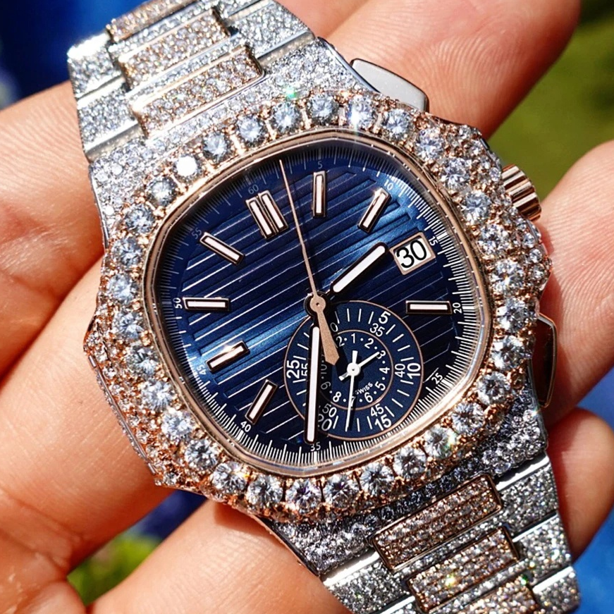 Iced Out VVS Moissanite Mechanical Watches Rapper Hip Hop Jewels