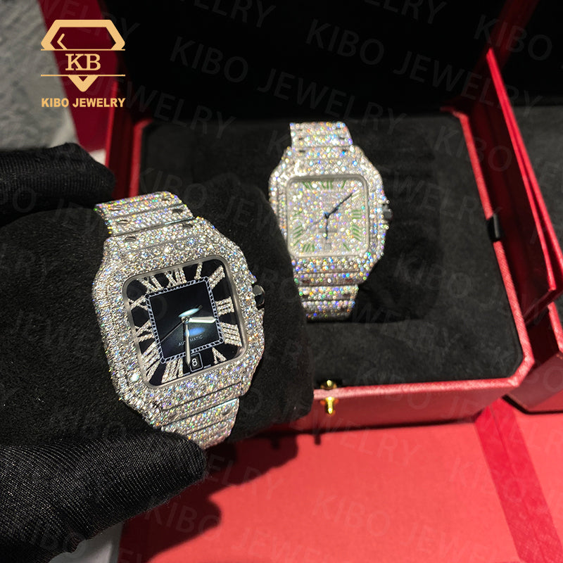 Custom High-end Bling Full Diamond VVS Moissanite Stainless Steel Mechanica Hip Hop Iced Out Watches