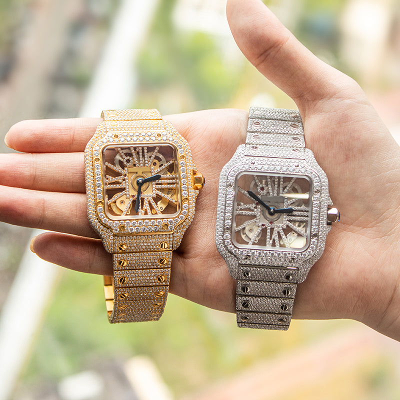 Custom High-end Bling Full Diamond VVS Moissanite Stainless Steel Mechanica Hip Hop Iced Out Watches