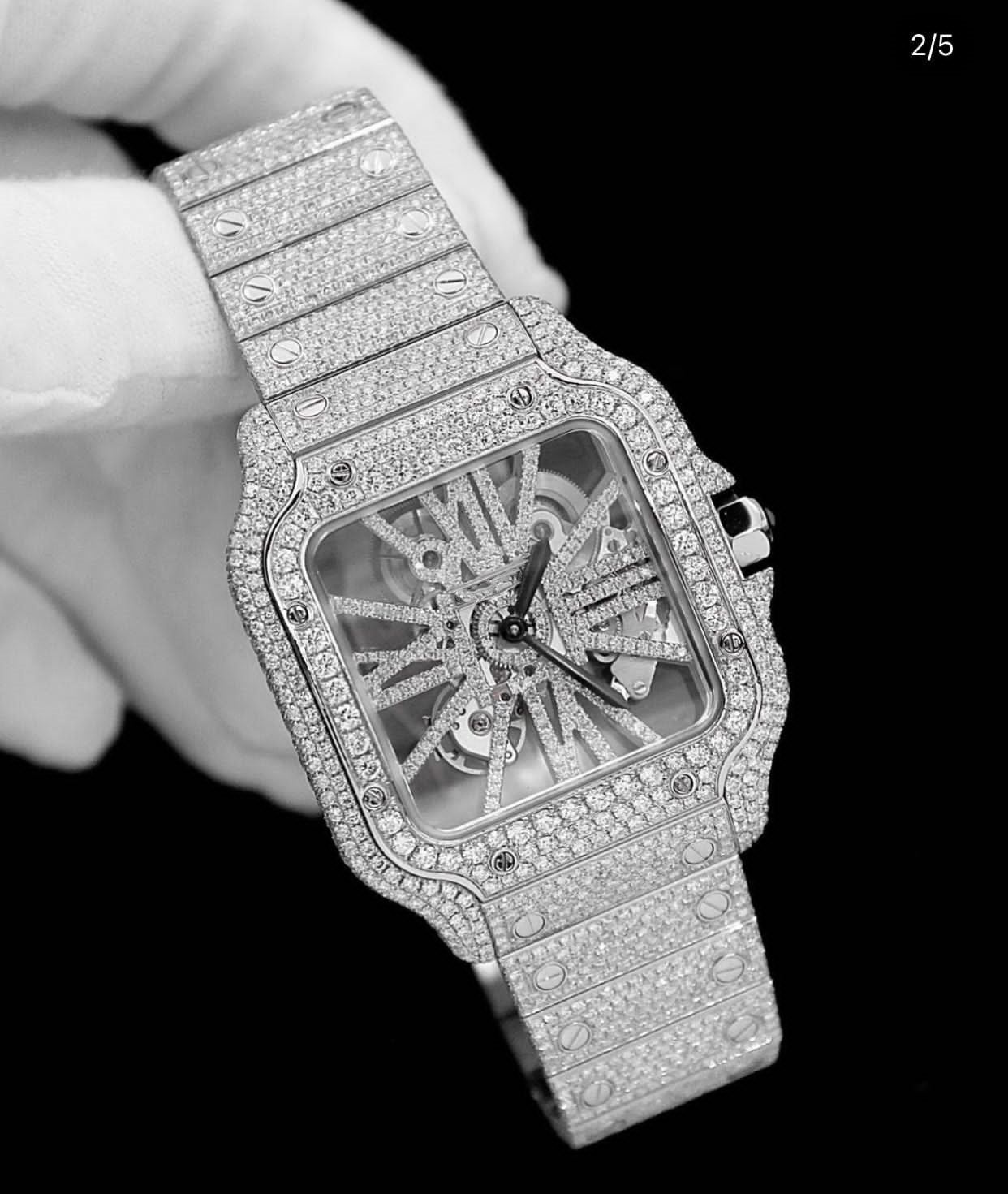 Custom High-end Bling Full Diamond VVS Moissanite Stainless Steel Mechanica Hip Hop Iced Out Watches
