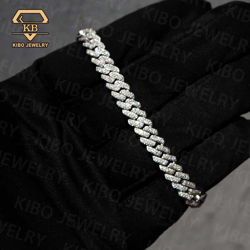 Iced Out Hiphop Men 8mm Sterling Silver moissanite cuban link chain bracelet