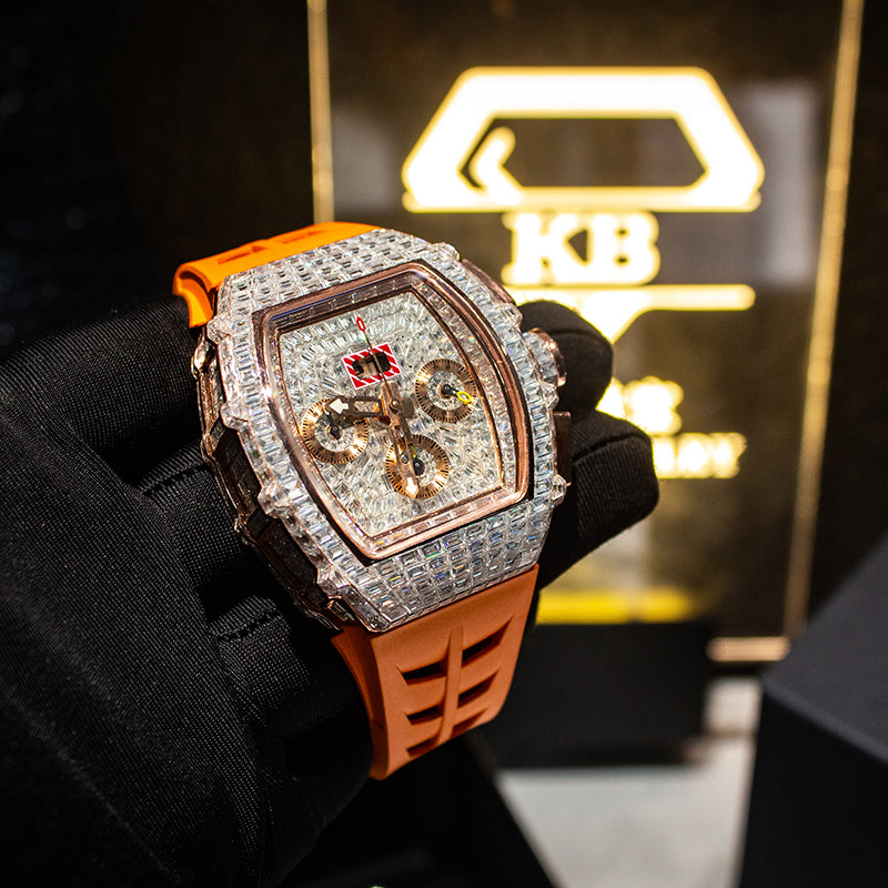 Luxury Automatic Mechanical RM Watch Men's VVS1 Invisible Setting Baguette Emerald Cut Moissanite Watches