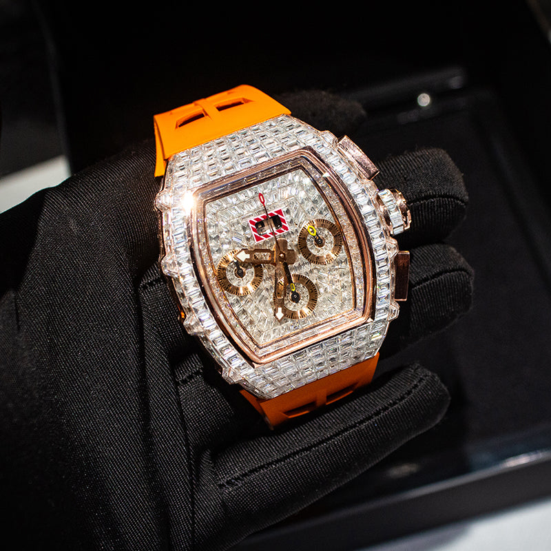 Luxury Automatic Mechanical RM Watch Men's VVS1 Invisible Setting Baguette Emerald Cut Moissanite Watches