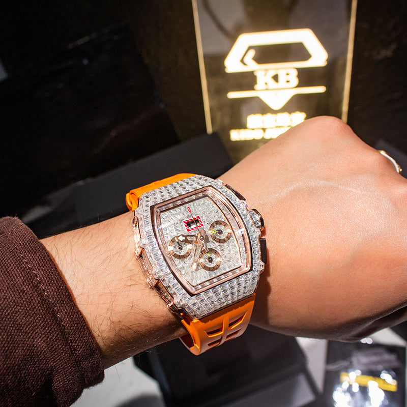 Luxury Automatic Mechanical RM Watch Men's VVS1 Invisible Setting Baguette Emerald Cut Moissanite Watches