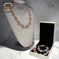 Iced Out Moissanite Clover Infinity Link Cuban Bracelet And Necklace