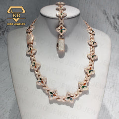 Iced Out Moissanite Clover Infinity Link Cuban Bracelet And Necklace