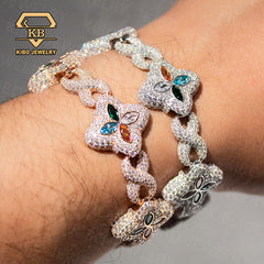 Iced Out Moissanite Clover Infinity Link Cuban Bracelet And Necklace