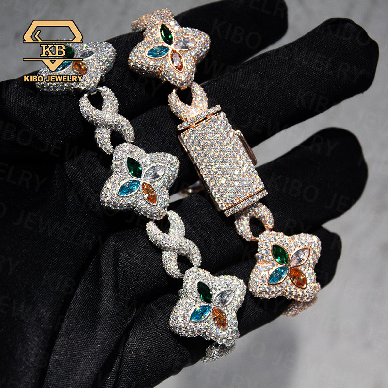 Iced Out Moissanite Clover Infinity Link Cuban Bracelet And Necklace
