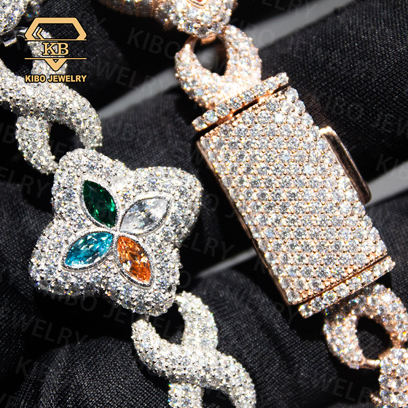 Iced Out Moissanite Clover Infinity Link Cuban Bracelet And Necklace