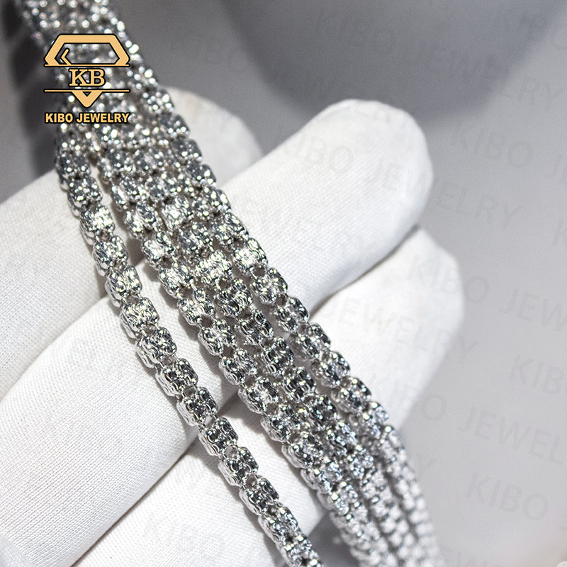 4MM 4 Rows Moon Ice Cut Chain 925 Sterling Silver Gold Plated Necklace