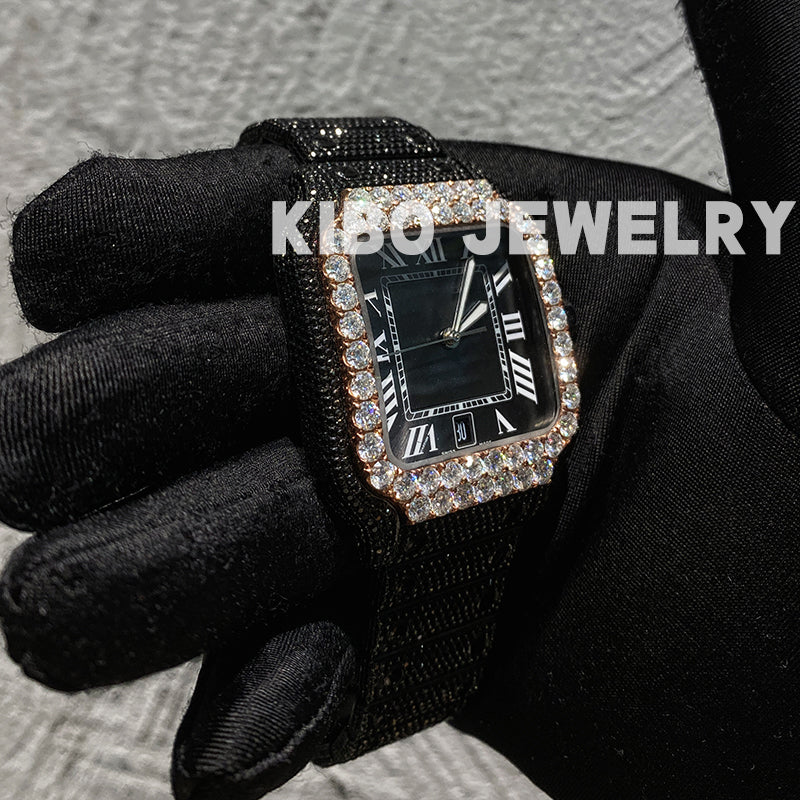 Rapper Iced Out Two Tone Full Diamond Watch VVS Black Moissanite Hip Hop Watch