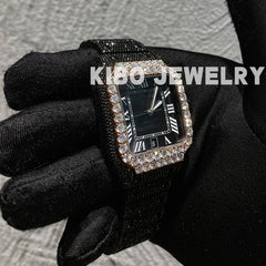 Rapper Iced Out Two Tone Full Diamond Watch VVS Black Moissanite Hip Hop Watch