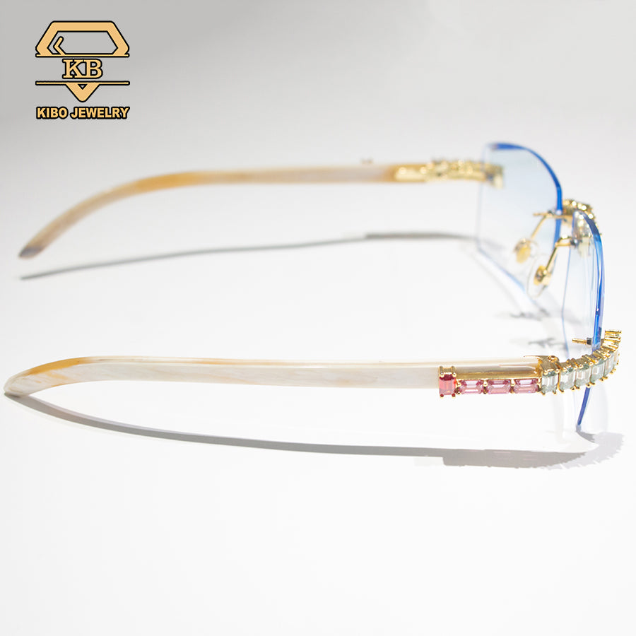 Hip Hop Iced Out Glasses Buffalo Horn VVS Moissanite Sunglasses