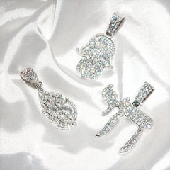 Moissanite Iced Out 925 Sterling Silver Shiny  Chai Hamsa Pendants