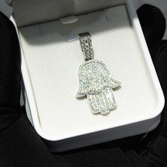 925 Sterling Silver Micro Paved Setting Moissanite Iced Out Hamsa Hand Pendant