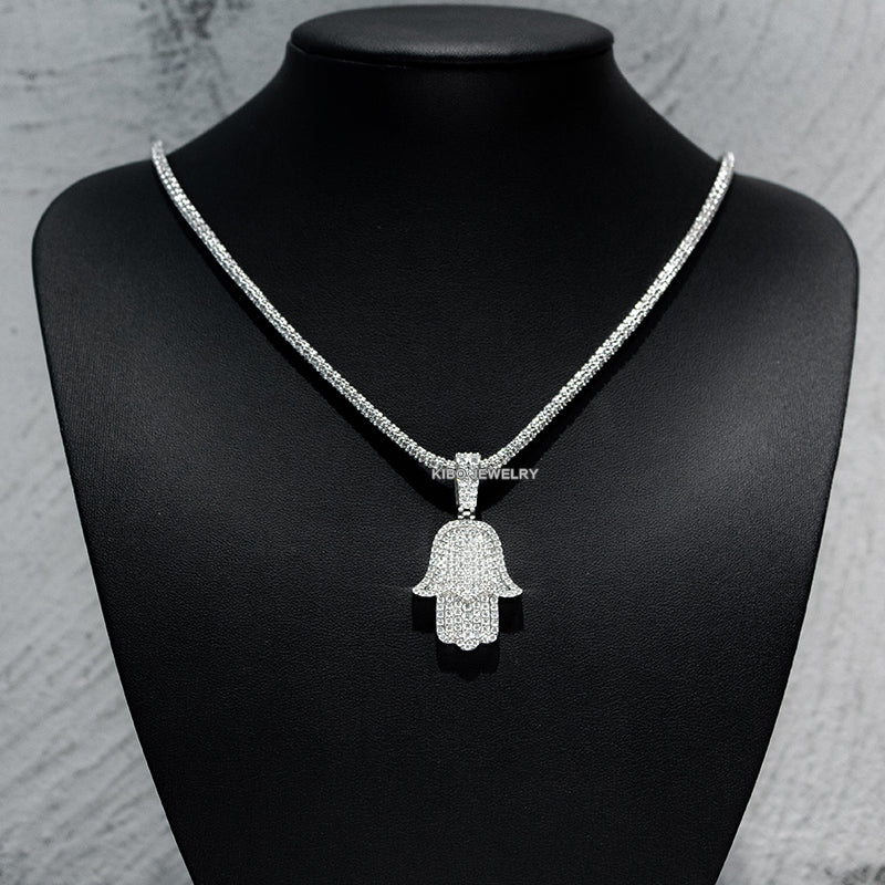 Moissanite Iced Out 925 Sterling Silver Shiny  Chai Hamsa Pendants