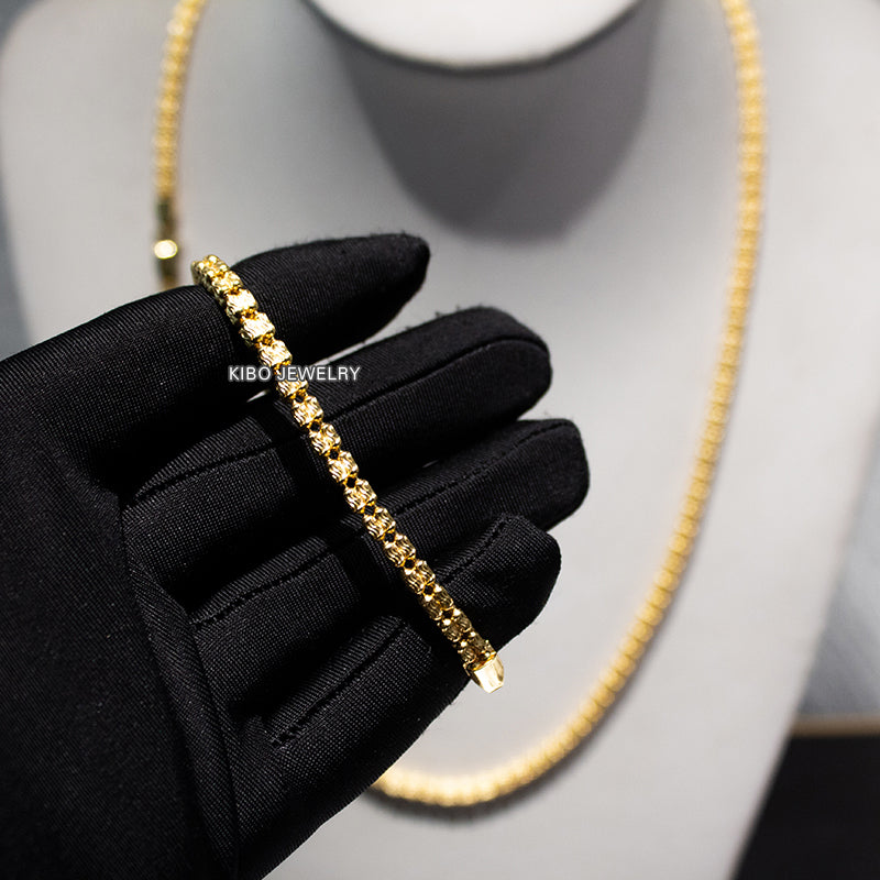 4MM 4 Rows Moon Ice Cut Chain 925 Sterling Silver Gold Plated Necklace