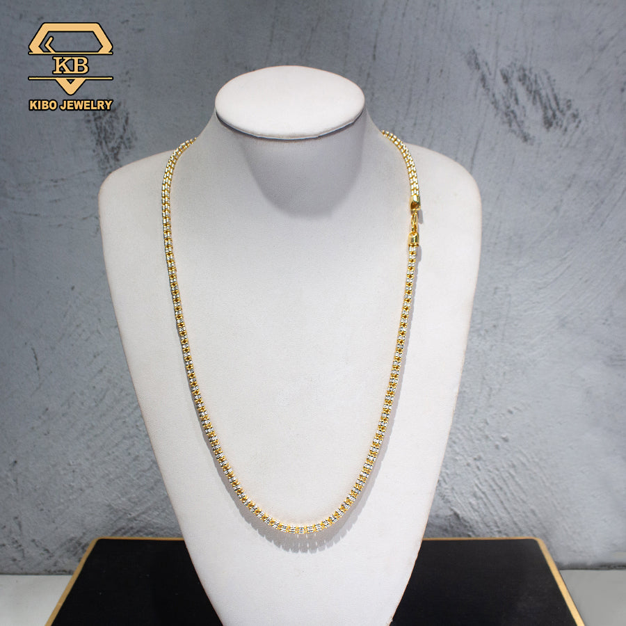 4MM 4 Rows Moon Ice Cut Chain 925 Sterling Silver Gold Plated Necklace