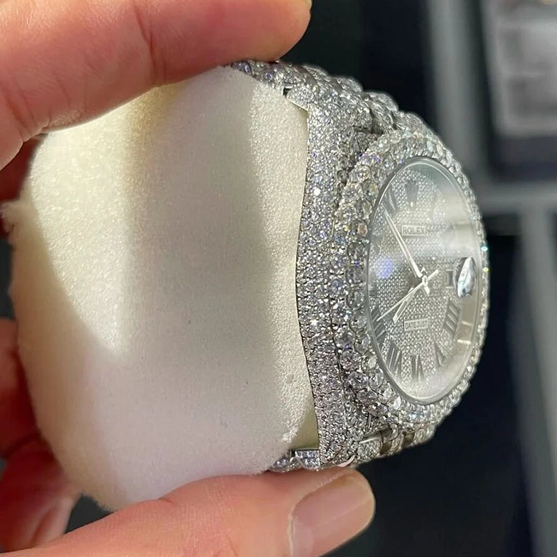 Hip Hop Stainless Steel Fully Iced Out 41MM Moissanite Diamond Automatic Mechanical Watch